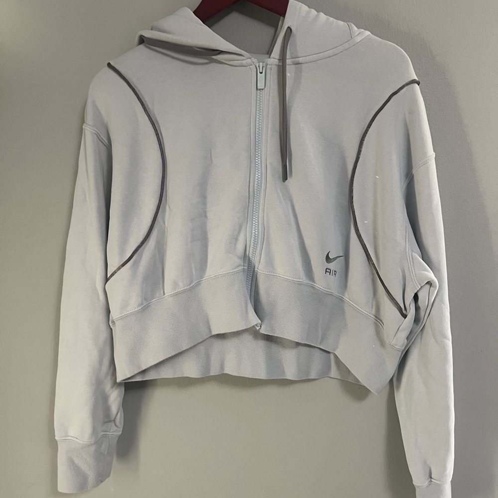 Nike Light Gray Cropped Zip Hoodie with Contrast Piping